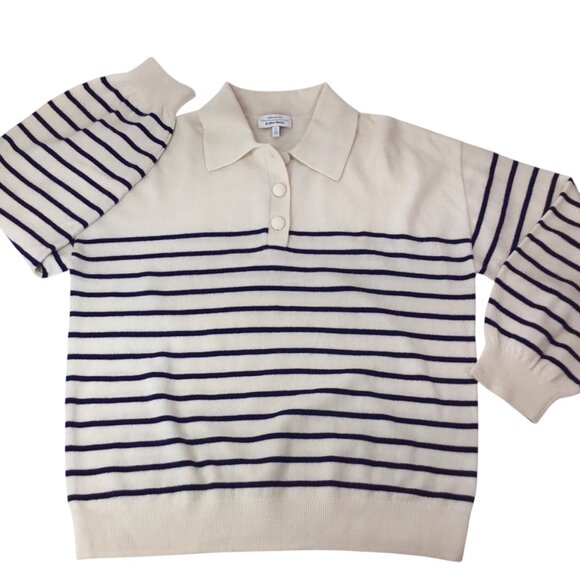 Paris Atelier & Other Stories Wool Sweater Striped Button Henley Large Ivory - Picture 7 of 10